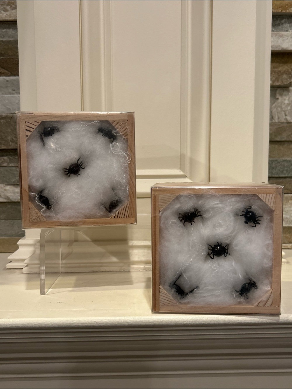 Vintage 2004 Pottery Barn White & Black Halloween Spider Web Accent Boxes
